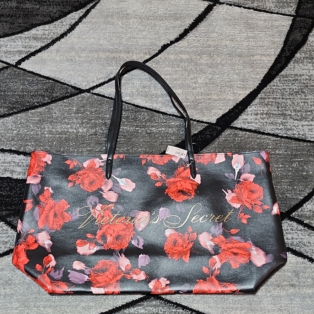 VICTORIA SECRET 2019 LIMITED EDITION GOLD SHINE BLACK FLORAL EVERYDAY TOTE BAG